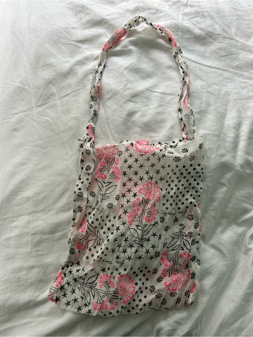 Free People White Shoulder Bag with Pink Floral Print